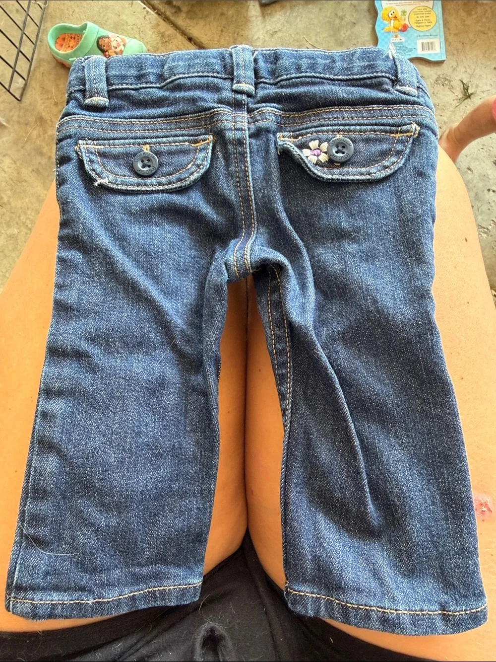 OshKosh B'gosh Dark Blue Denim Jeans with Embroidered Flowers